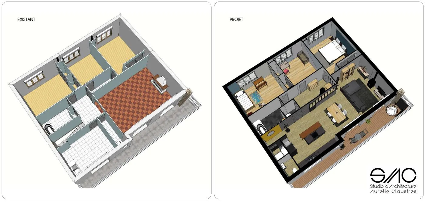 Réaménagement intérieur d´un niveau de maison converti en appartement